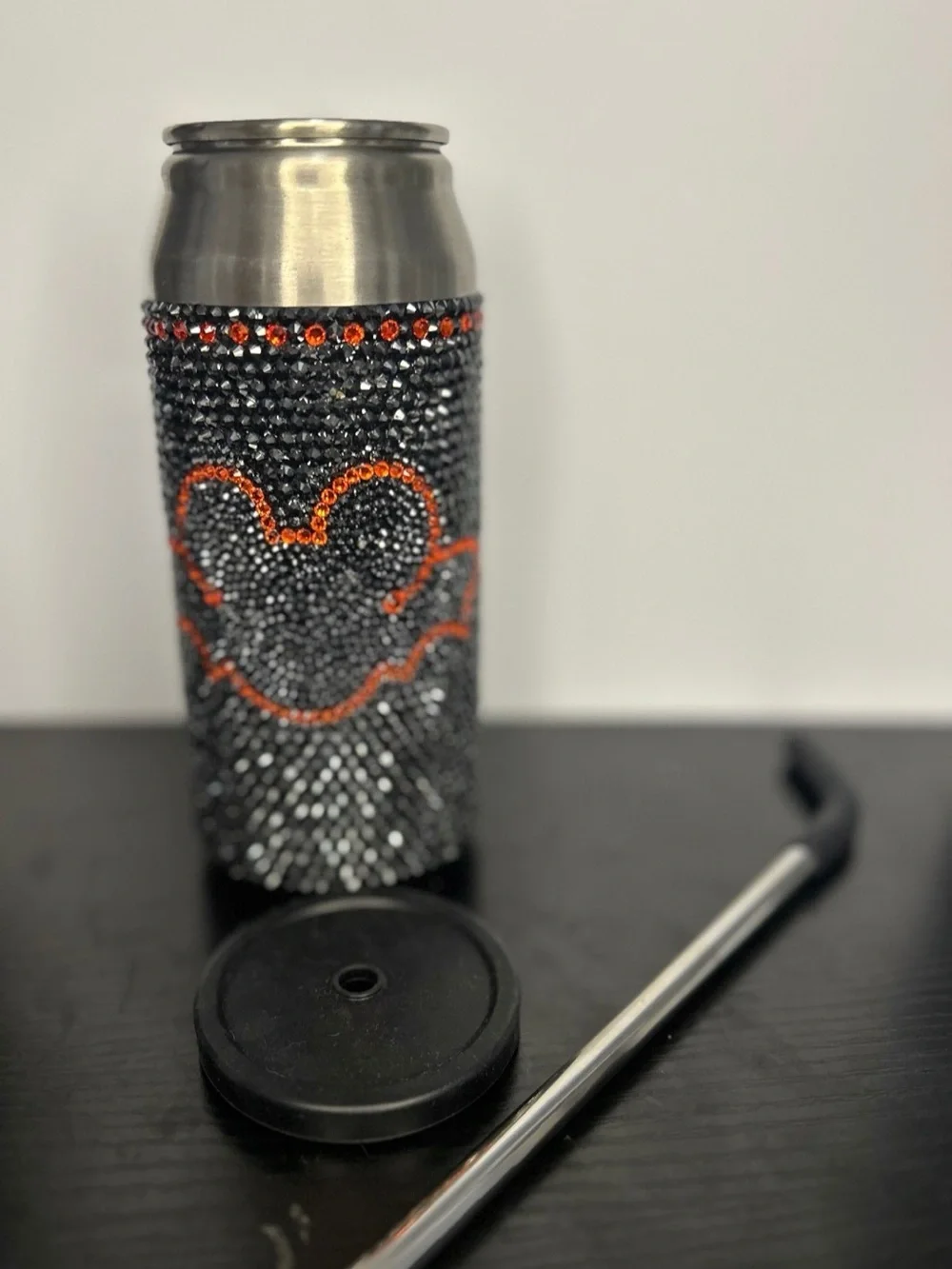 Halloween Mickey Mouse Bat Rhinestone Metal Cup with Straw
